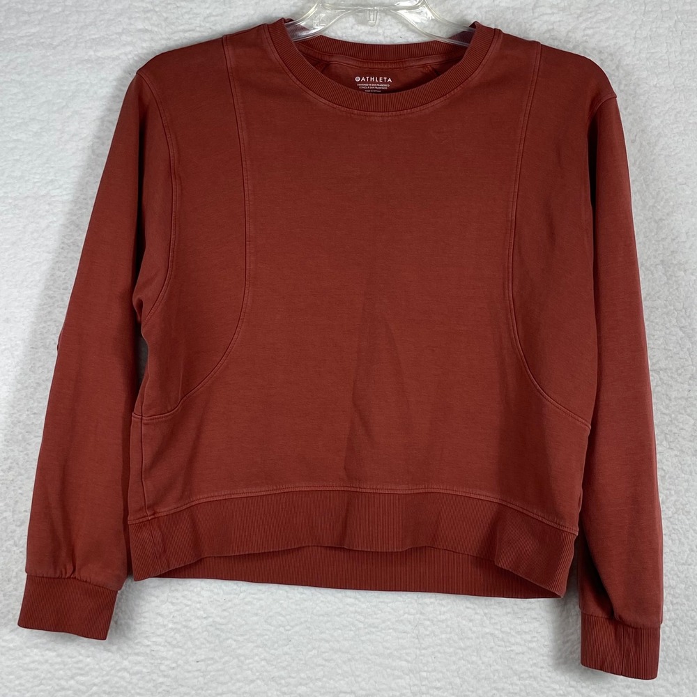 Athleta Women's Small Retro Terry Crew Sweatshirt Terracotta Rust S 532403-02